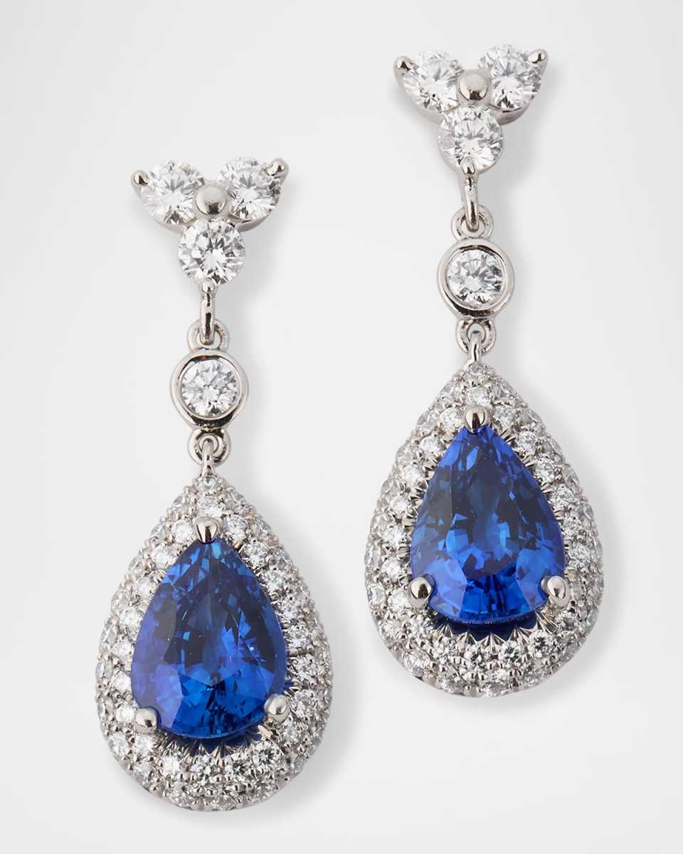 Platinum Pear-Cut Sapphire and Diamond Drop Earrings